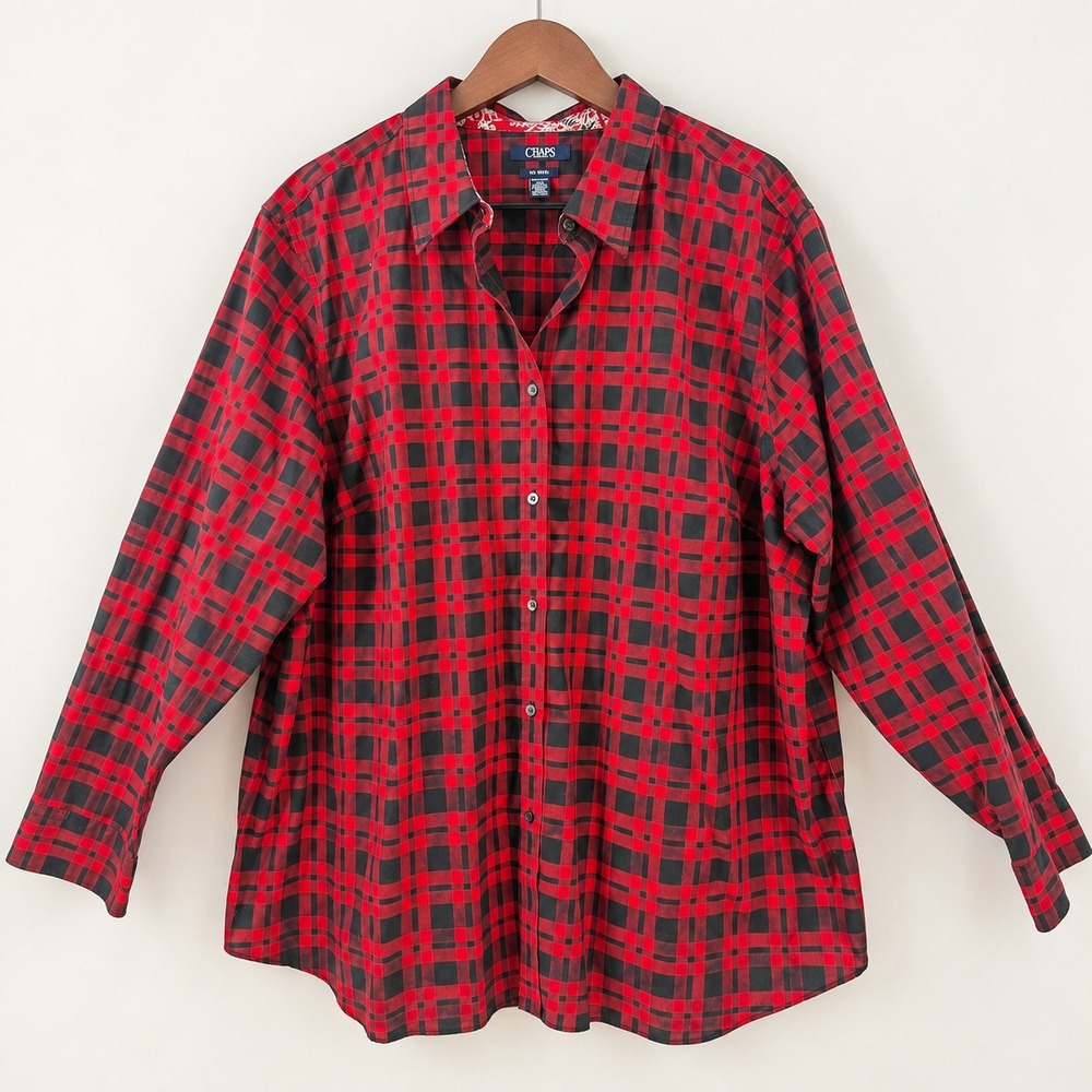 Chaps Flannelcore Plaid Button Down Shirt Women 3X Red Black Western Americana